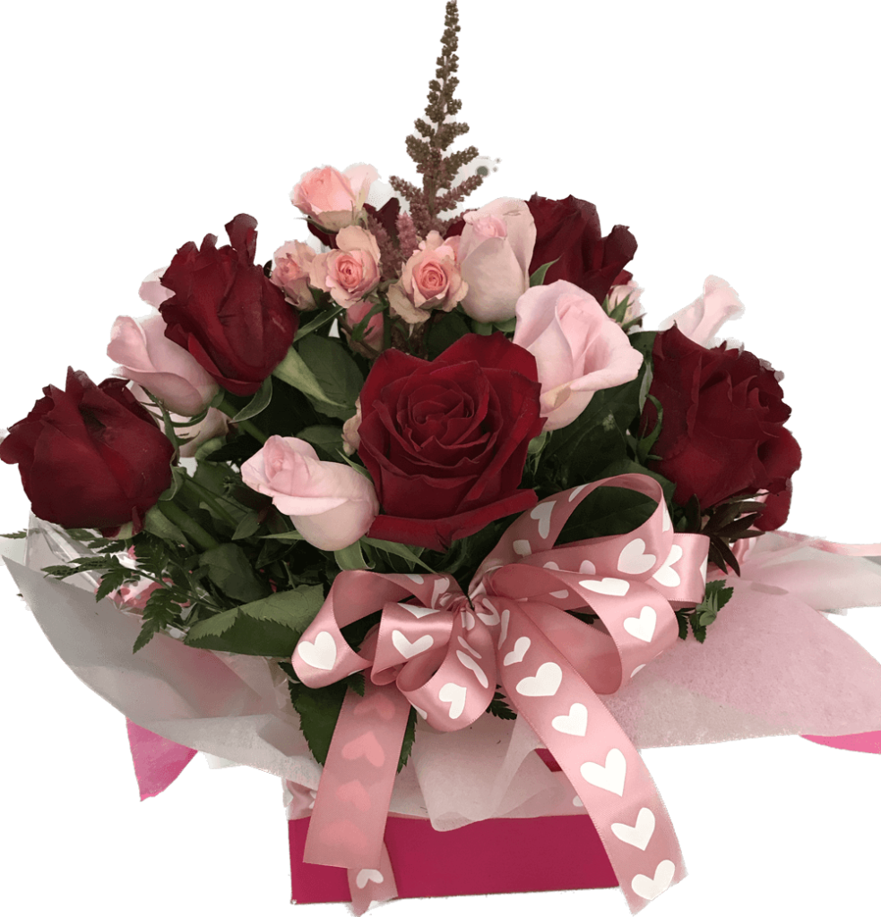 Florist Choice Pink and Red Roses Box $80